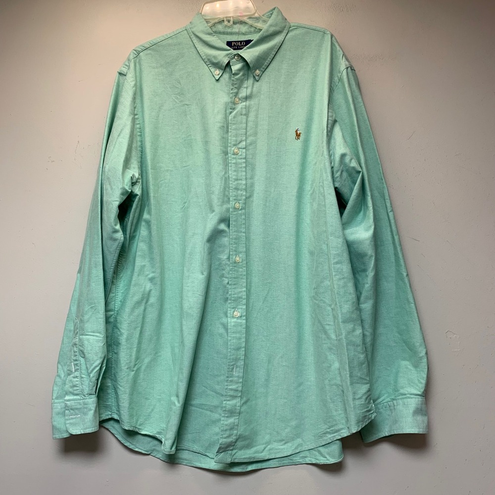 Polo Ralph Lauren Button Down Men XXL Mint Green Excellent Custom Fit Oxford